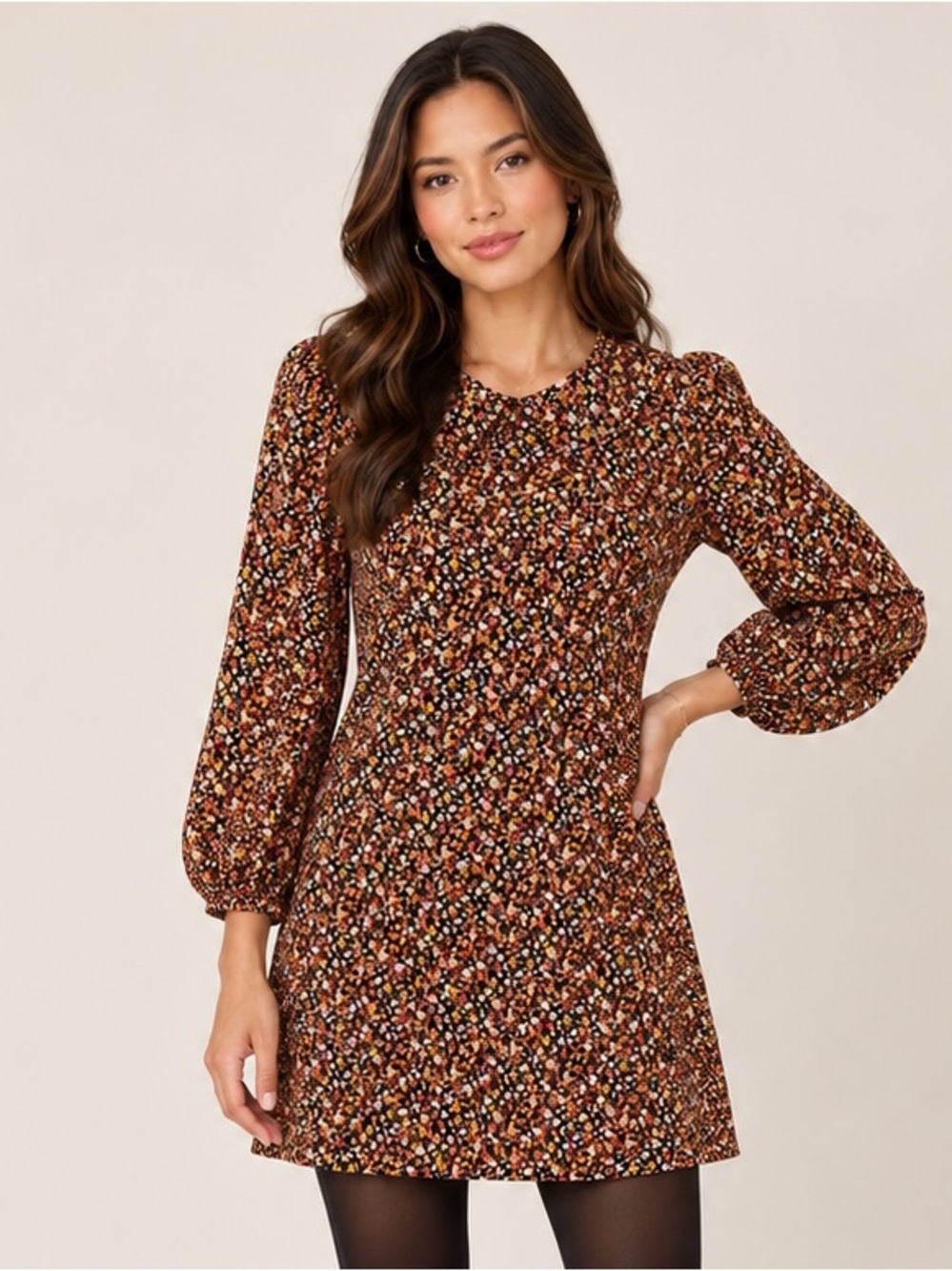 NWT Free People Making Plains Brown Floral Puff Sleeve Mini Dress Sz 6